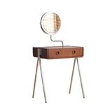 Contemporary Retro Solid Wood Vanity with Stainless Steel & Glass - Rectangular 1-Drawer Makeup Table for Bedroom