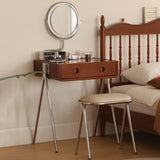 Contemporary Retro Solid Wood Vanity with Stainless Steel & Glass - Rectangular 1-Drawer Makeup Table for Bedroom