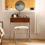Contemporary Retro Solid Wood Vanity with Stainless Steel & Glass - Rectangular 1-Drawer Makeup Table for Bedroom