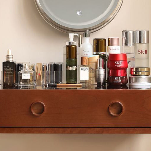 Contemporary Retro Solid Wood Vanity with Stainless Steel & Glass - Rectangular 1-Drawer Makeup Table for Bedroom