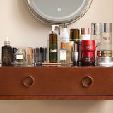 Contemporary Retro Solid Wood Vanity with Stainless Steel & Glass - Rectangular 1-Drawer Makeup Table for Bedroom