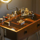 Contemporary Retro Solid Wood Vanity with Stainless Steel & Glass - Rectangular 1-Drawer Makeup Table for Bedroom