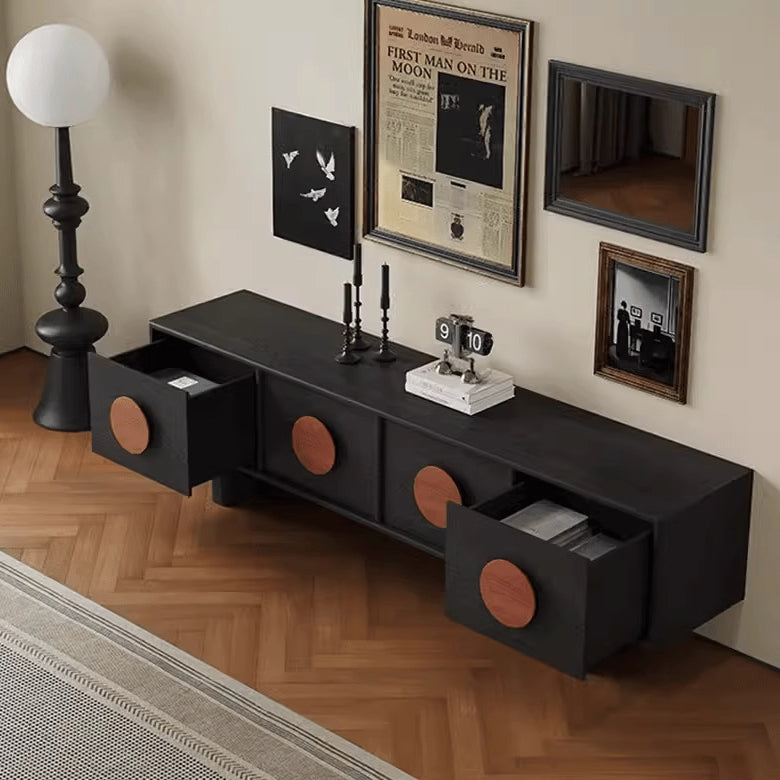 Contemporary Retro Pine & Waxed Wood Rectangular TV Stand with 4 Drawers – Ideal for Living Room or Bedroom