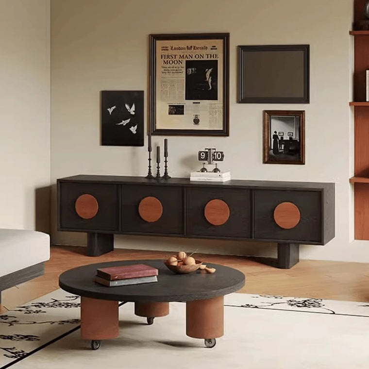 Contemporary Retro Pine & Waxed Wood Rectangular TV Stand with 4 Drawers – Ideal for Living Room or Bedroom
