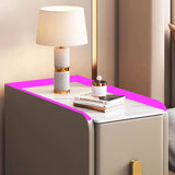 Contemporary Nordic Slab Nightstand with Faux Leather Top, Solid Wood & Carbon Steel Frame, Narrow Rectangular Bedside Table with 2 Drawers