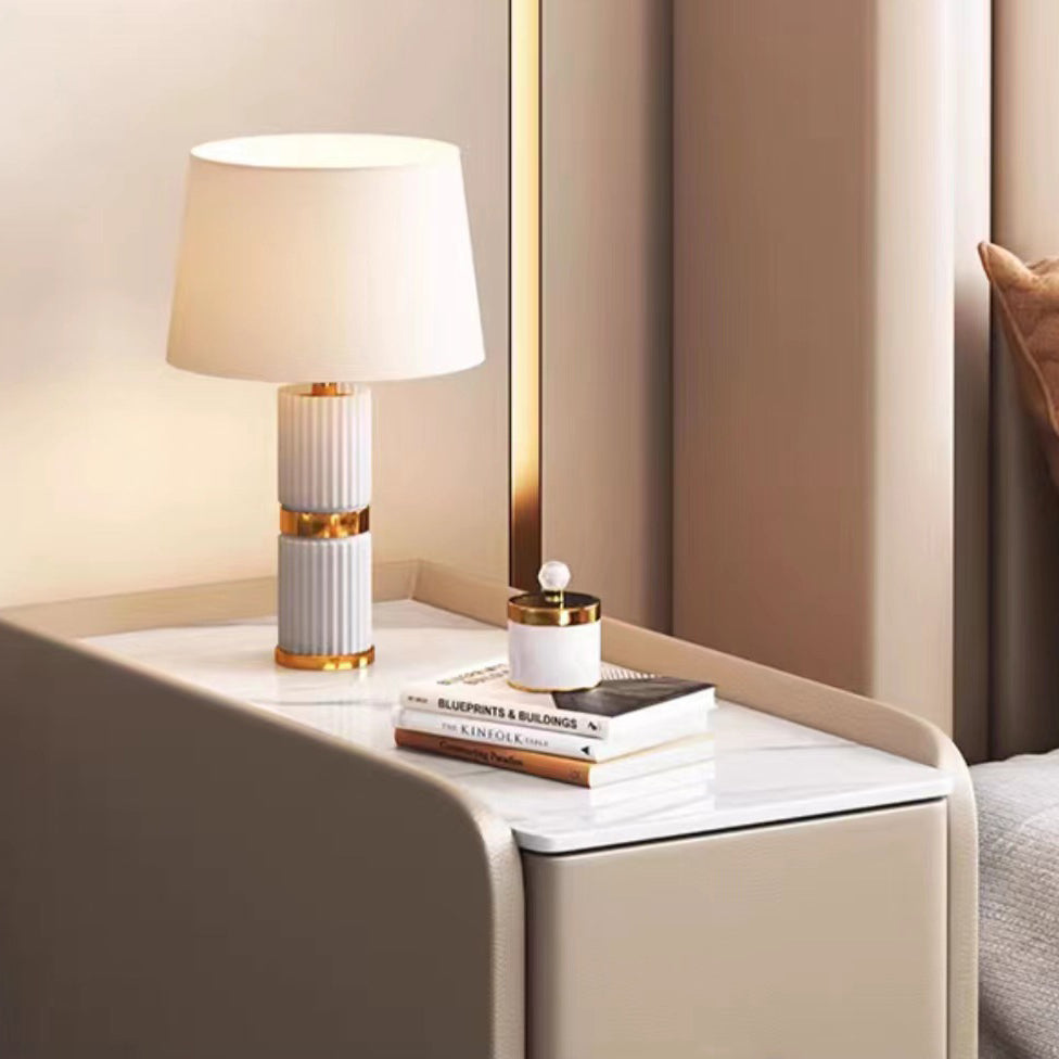 Contemporary Nordic Slab Nightstand with Faux Leather Top, Solid Wood & Carbon Steel Frame, Narrow Rectangular Bedside Table with 2 Drawers