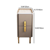 Contemporary Nordic Slab Nightstand with Faux Leather Top, Solid Wood & Carbon Steel Frame, Narrow Rectangular Bedside Table with 2 Drawers