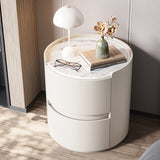 Modern Minimalist Round Nightstand with Velvet Synthetic Leather, Rock Slab Accent and Solid Wood Plywood, 2-Drawer Bedside Table