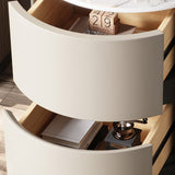 Modern Minimalist Round Nightstand with Velvet Synthetic Leather, Rock Slab Accent and Solid Wood Plywood, 2-Drawer Bedside Table