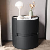 Modern Minimalist Round Nightstand with Velvet Synthetic Leather, Rock Slab Accent and Solid Wood Plywood, 2-Drawer Bedside Table