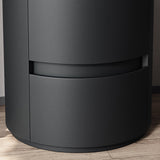 Modern Minimalist Round Nightstand with Velvet Synthetic Leather, Rock Slab Accent and Solid Wood Plywood, 2-Drawer Bedside Table