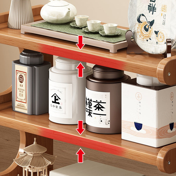 Elegant Traditional Chinese MDF & Bamboo Rectangular E-Shaped Bookshelf - 2/3/4-Tier Storage for Living Room & Bedroom
