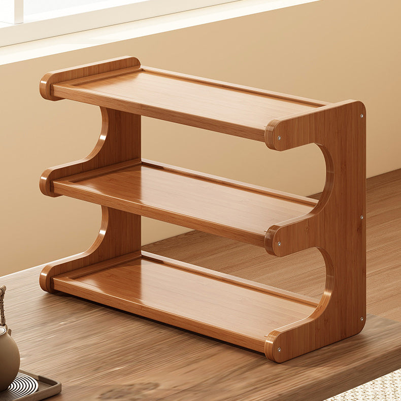 Elegant Traditional Chinese MDF & Bamboo Rectangular E-Shaped Bookshelf - 2/3/4-Tier Storage for Living Room & Bedroom