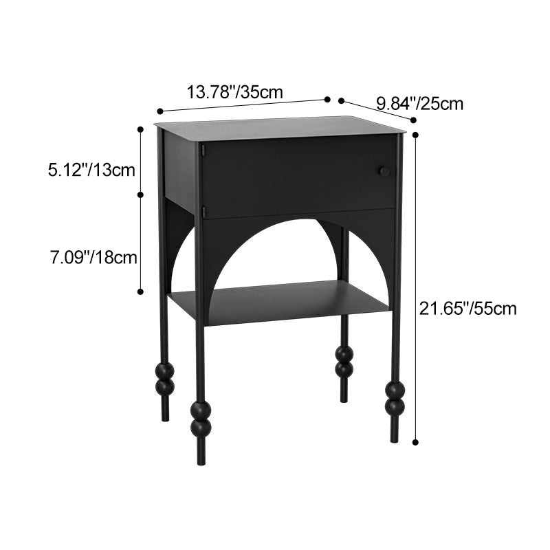 Contemporary Retro Iron Nightstand with Arched Rectangular Frame and 2-Tier Bedside Cabinet
