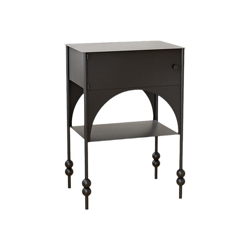 Contemporary Retro Iron Nightstand with Arched Rectangular Frame and 2-Tier Bedside Cabinet