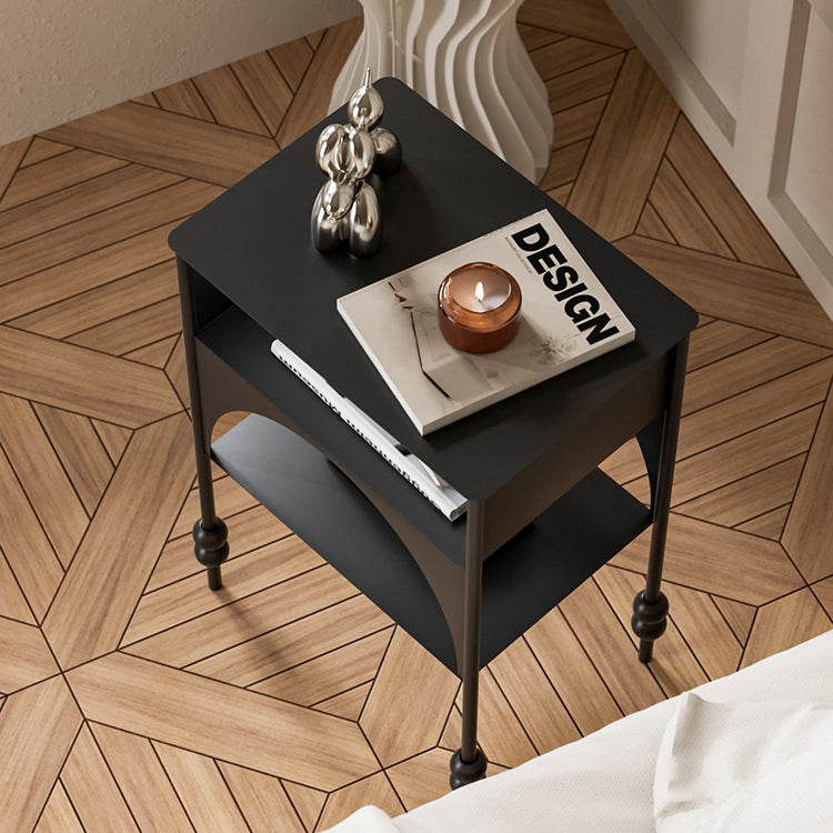 Contemporary Retro Iron Nightstand with Arched Rectangular Frame and 2-Tier Bedside Cabinet