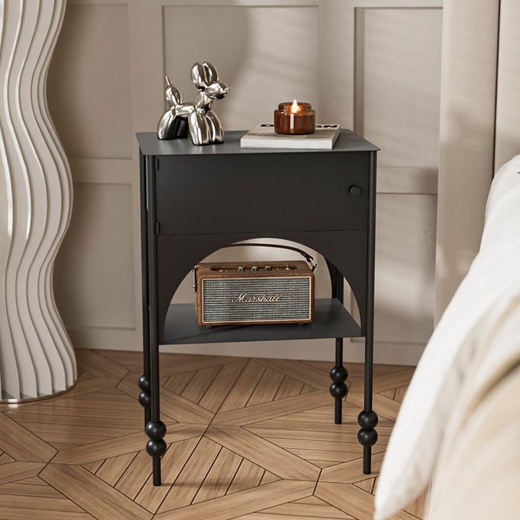 Contemporary Retro Iron Nightstand with Arched Rectangular Frame and 2-Tier Bedside Cabinet