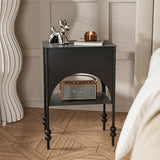 Contemporary Retro Iron Nightstand with Arched Rectangular Frame and 2-Tier Bedside Cabinet