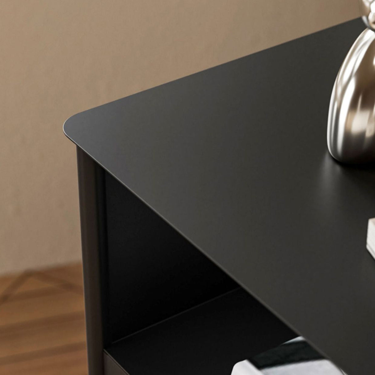 Contemporary Retro Iron Nightstand with Arched Rectangular Frame and 2-Tier Bedside Cabinet