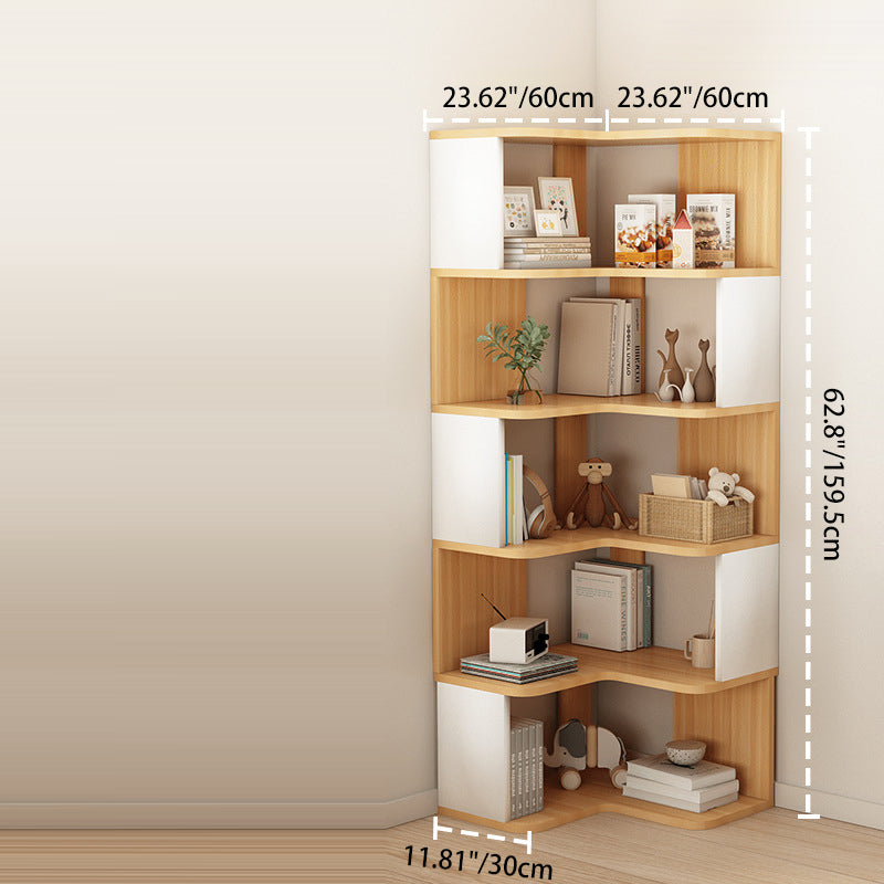 Modern Nordic Solid Wood L-Shaped Corner Bookshelf with 4- or 5-Tier Storage for Home Office & Study