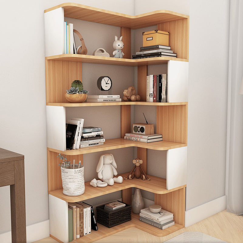 Modern Nordic Solid Wood L-Shaped Corner Bookshelf with 4- or 5-Tier Storage for Home Office & Study