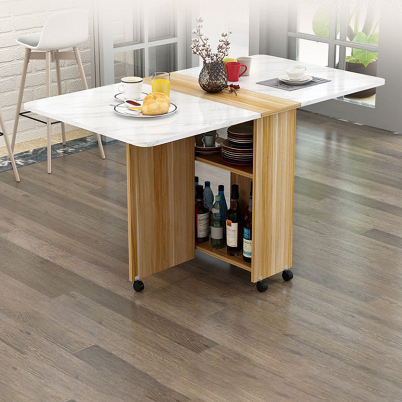 Modern Minimalist MDF Folding Dining Table - Extendable to 6 Seats, Square & Rectangular Design with Built-In Storage Cabinets