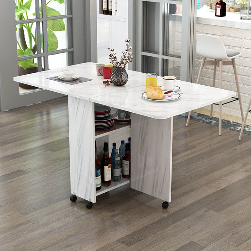 Modern Minimalist MDF Folding Dining Table - Extendable to 6 Seats, Square & Rectangular Design with Built-In Storage Cabinets