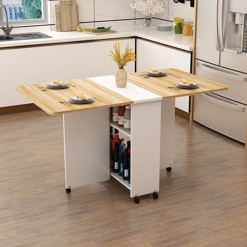 Modern Minimalist MDF Folding Dining Table - Extendable to 6 Seats, Square & Rectangular Design with Built-In Storage Cabinets