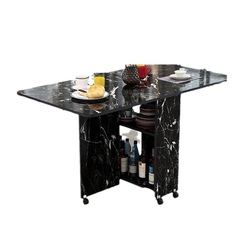 Modern Minimalist MDF Folding Dining Table - Extendable to 6 Seats, Square & Rectangular Design with Built-In Storage Cabinets