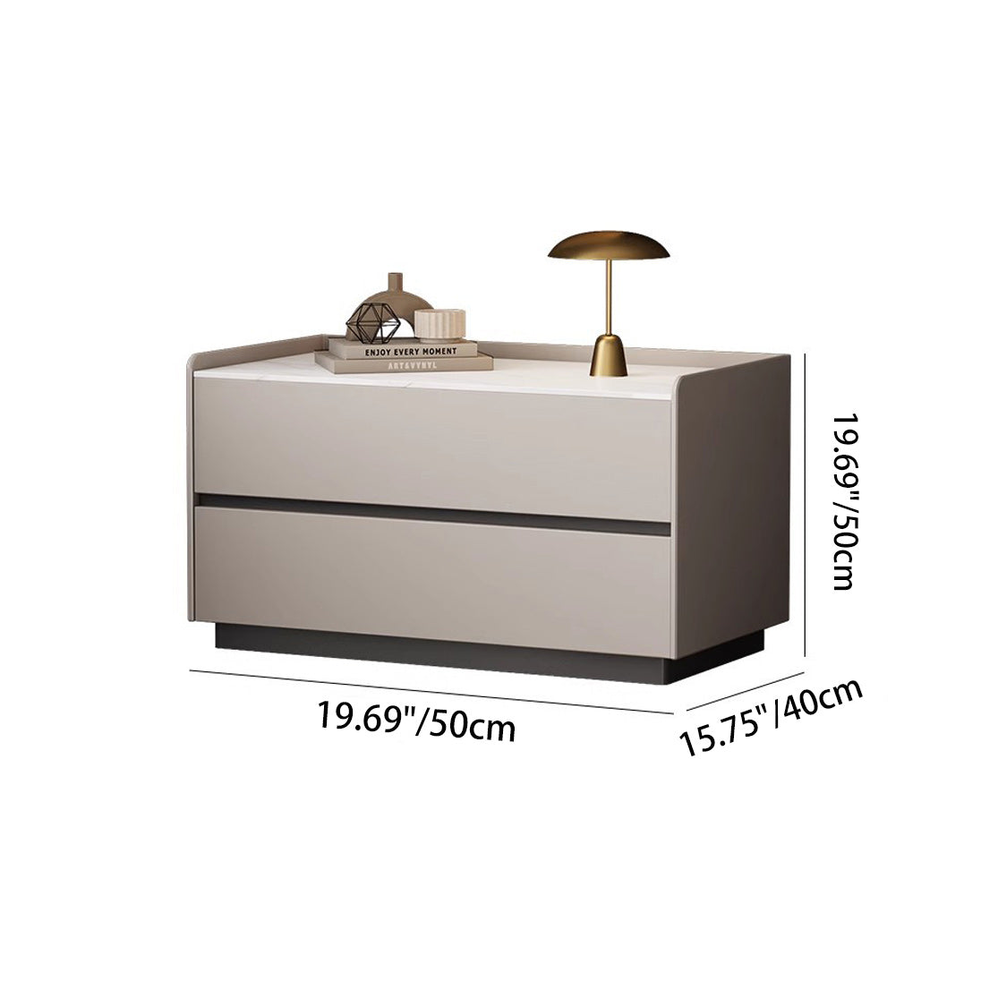 Modern Minimalist Nightstand — Solid Wood & Microfiber Leather, Rectangular Slab Design, 2-Drawer Bedroom Table
