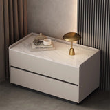 Modern Minimalist Nightstand — Solid Wood & Microfiber Leather, Rectangular Slab Design, 2-Drawer Bedroom Table