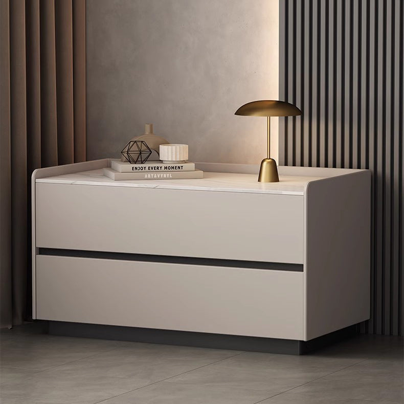 Modern Minimalist Nightstand — Solid Wood & Microfiber Leather, Rectangular Slab Design, 2-Drawer Bedroom Table