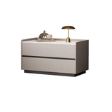 Modern Minimalist Nightstand — Solid Wood & Microfiber Leather, Rectangular Slab Design, 2-Drawer Bedroom Table