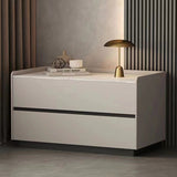Modern Minimalist Nightstand — Solid Wood & Microfiber Leather, Rectangular Slab Design, 2-Drawer Bedroom Table