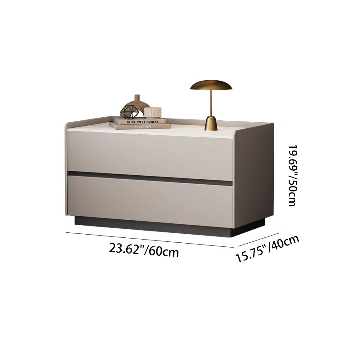 Modern Minimalist Nightstand — Solid Wood & Microfiber Leather, Rectangular Slab Design, 2-Drawer Bedroom Table