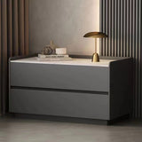 Modern Minimalist Nightstand — Solid Wood & Microfiber Leather, Rectangular Slab Design, 2-Drawer Bedroom Table