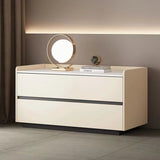 Modern Minimalist Nightstand — Solid Wood & Microfiber Leather, Rectangular Slab Design, 2-Drawer Bedroom Table