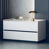 Modern Minimalist Nightstand — Solid Wood & Microfiber Leather, Rectangular Slab Design, 2-Drawer Bedroom Table
