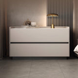 Modern Minimalist Nightstand — Solid Wood & Microfiber Leather, Rectangular Slab Design, 2-Drawer Bedroom Table