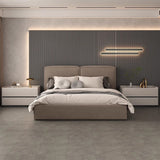Modern Minimalist Nightstand — Solid Wood & Microfiber Leather, Rectangular Slab Design, 2-Drawer Bedroom Table
