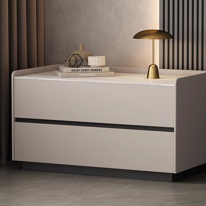 Modern Minimalist Nightstand — Solid Wood & Microfiber Leather, Rectangular Slab Design, 2-Drawer Bedroom Table