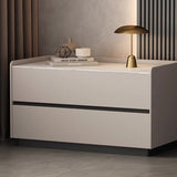 Modern Minimalist Nightstand — Solid Wood & Microfiber Leather, Rectangular Slab Design, 2-Drawer Bedroom Table
