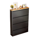Modern Minimalist Steel Slim Rectangular Shoe Storage with Flip Drawers — 3/4-Tier Entryway Organizer
