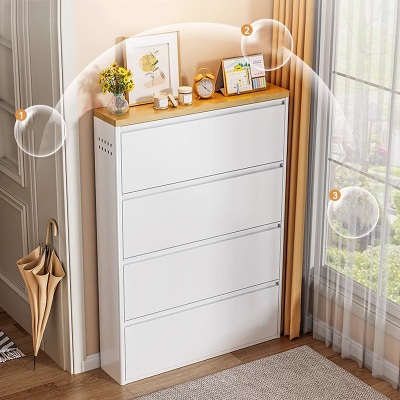 Modern Minimalist Steel Slim Rectangular Shoe Storage with Flip Drawers — 3/4-Tier Entryway Organizer