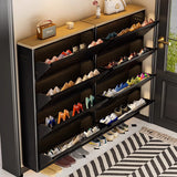 Modern Minimalist Steel Slim Rectangular Shoe Storage with Flip Drawers — 3/4-Tier Entryway Organizer