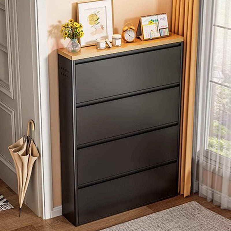 Modern Minimalist Steel Slim Rectangular Shoe Storage with Flip Drawers — 3/4-Tier Entryway Organizer