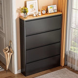 Modern Minimalist Steel Slim Rectangular Shoe Storage with Flip Drawers — 3/4-Tier Entryway Organizer