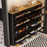 Modern Minimalist Steel Slim Rectangular Shoe Storage with Flip Drawers — 3/4-Tier Entryway Organizer
