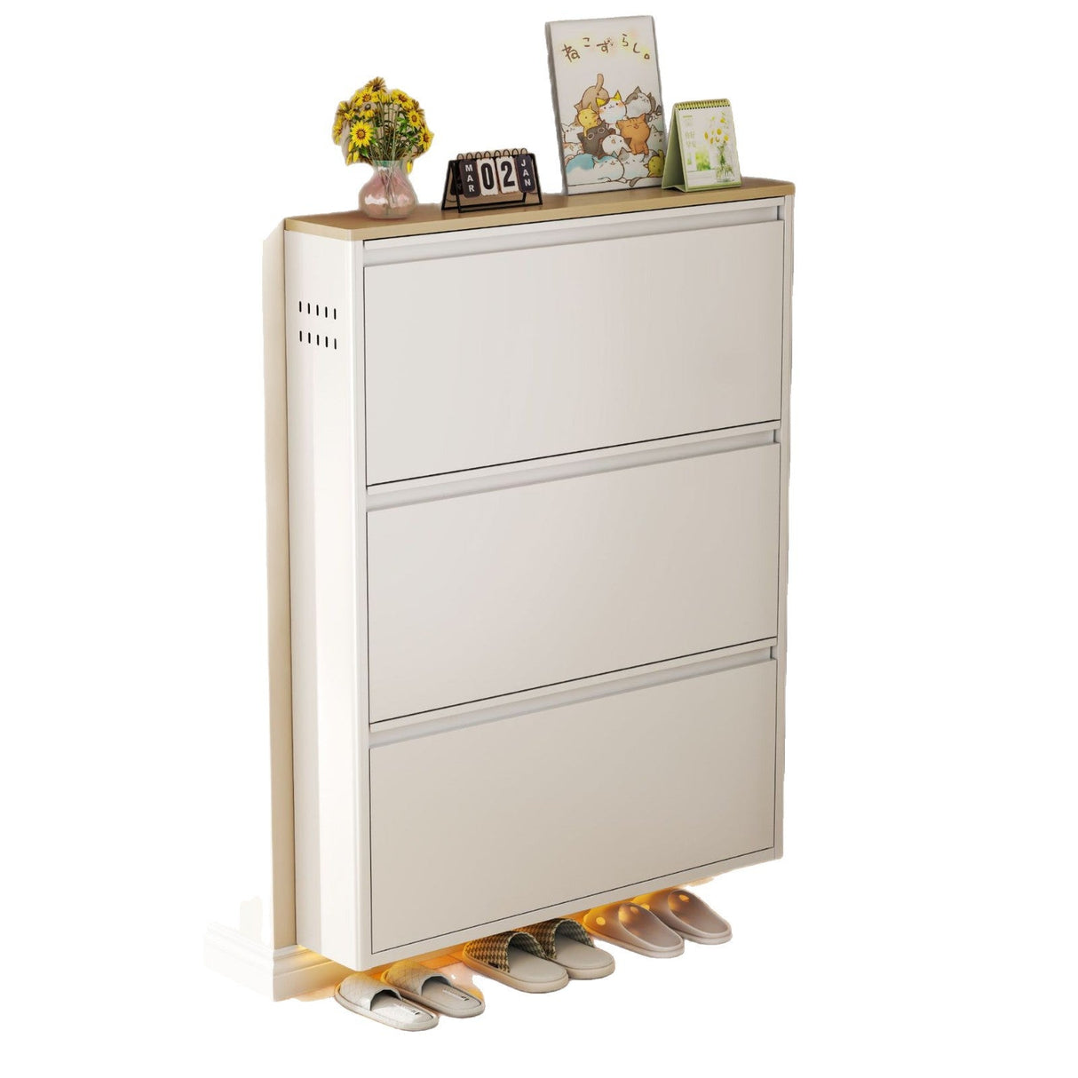Modern Minimalist Steel Slim Rectangular Shoe Storage with Flip Drawers — 3/4-Tier Entryway Organizer