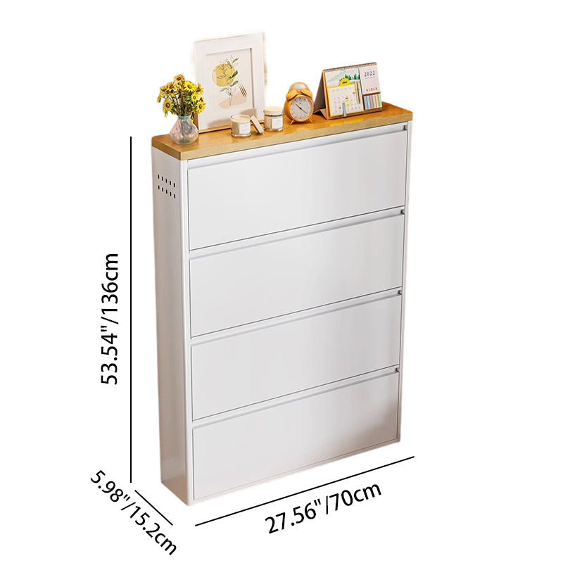 Modern Minimalist Steel Slim Rectangular Shoe Storage with Flip Drawers — 3/4-Tier Entryway Organizer